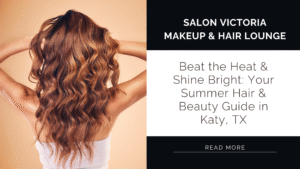 A woman showing balayage highlights after salon time with the blog title, and read more option.